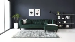 Soffa med divan grön sammet - Bellas + Textilrengöring för möbler