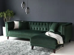 Soffa med divan grön sammet - Bellas + Fläckborttagare för möbler