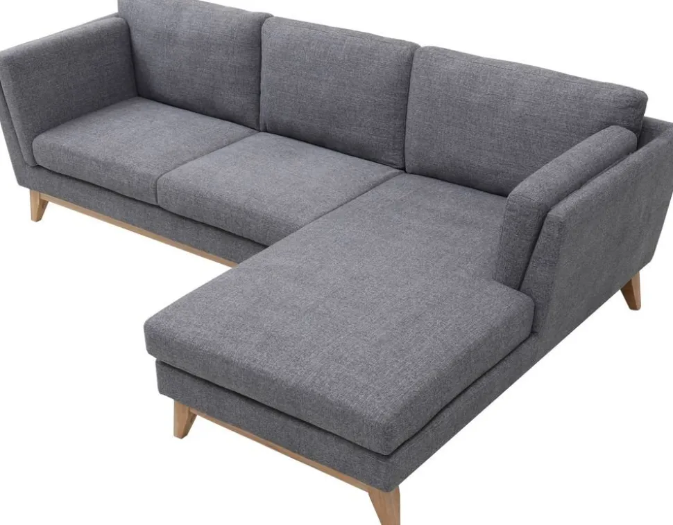 Soffa med divan grått tyg - 260 cm bred + Textilrengöring för möbler