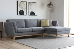 Soffa med divan grått tyg - 260 cm bred + Fläckborttagare för möbler