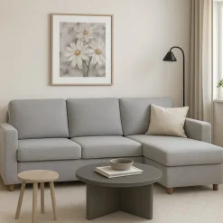 Soffa med förvaring grå 214 cm bred + Textilrengöring för möbler