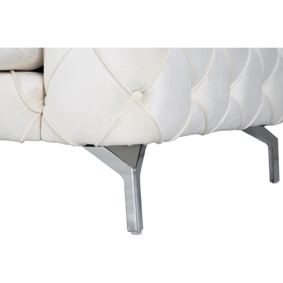 Soffa med knappar beige sammet 200 cm