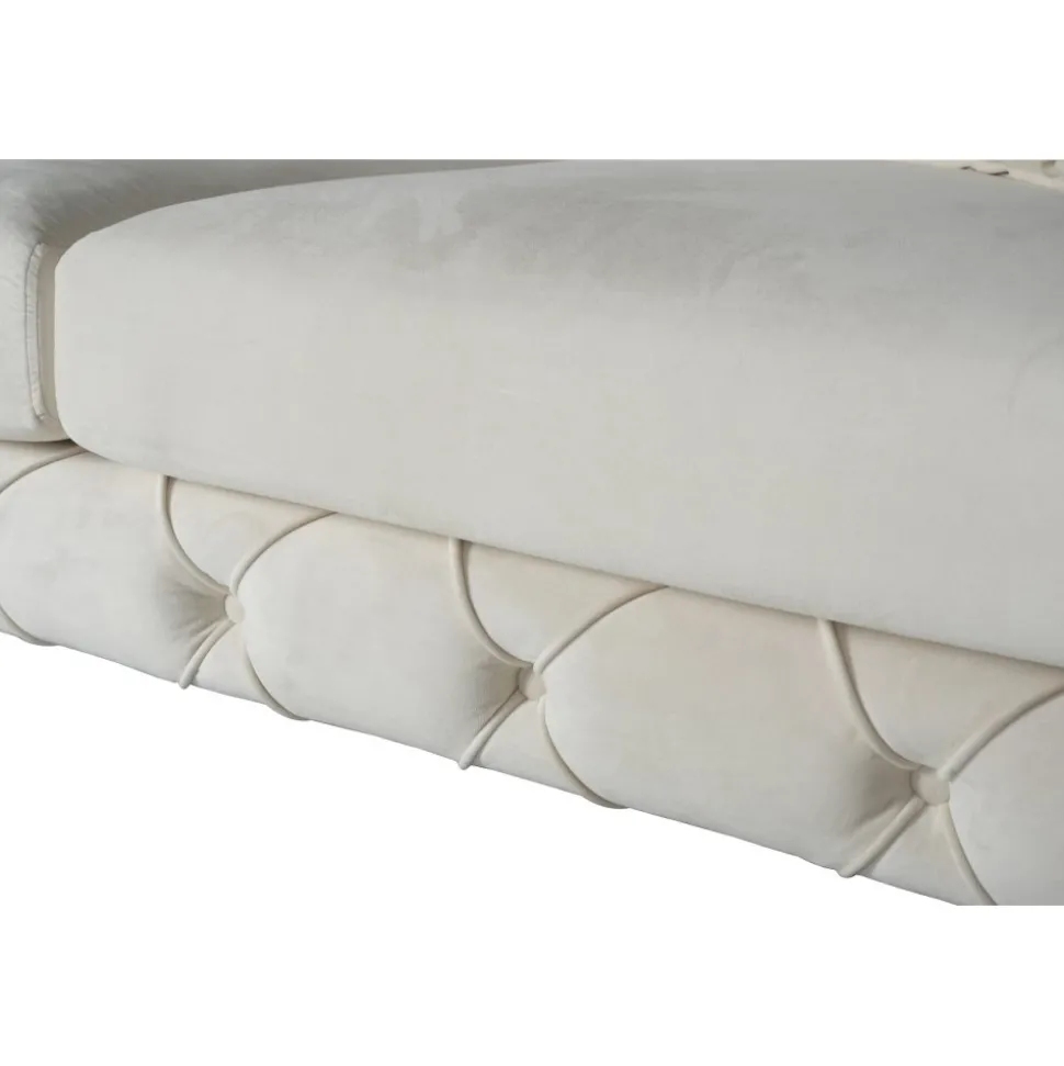 Soffa med knappar beige sammet 200 cm