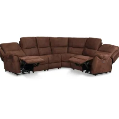 Soffa recliner - 5-sits el-styrning - Brunt microfibertyg