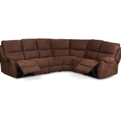 Soffa recliner - 5-sits el-styrning - Brunt microfibertyg