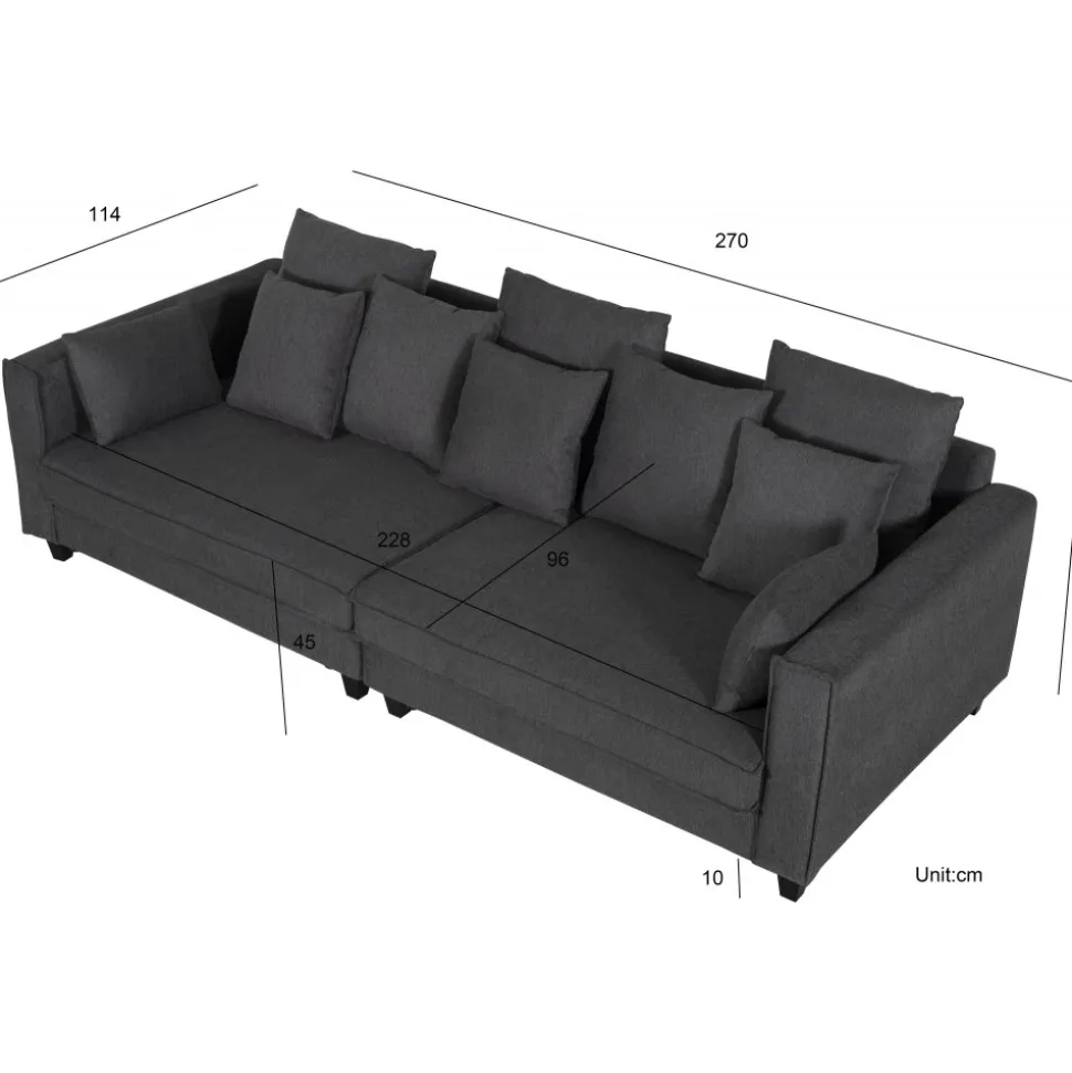 Soffa 4-sits 270 cm antracit tyg - Brandy + Fläckborttagare för möbler