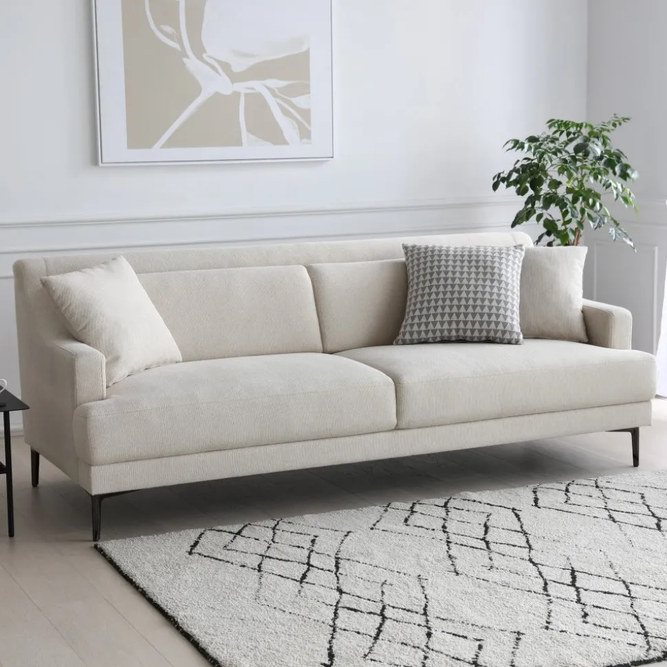 Soffa 3-sits beige modern - Hanna + Fläckborttagare för möbler