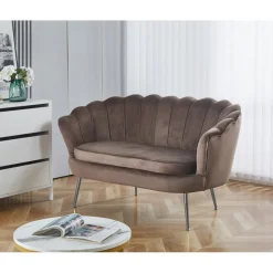 Soffa 2-sits brun sammet med kromade ben + Möbeltassar