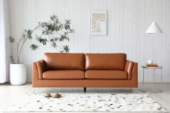 Soffa 3-sits brunt konstläder 200 cm + Textilrengöring för möbler