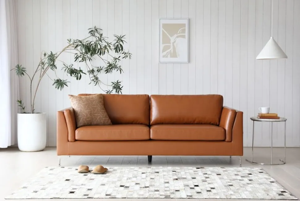 Soffa 3-sits brunt konstläder 200 cm + Textilrengöring för möbler