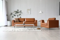 Soffa 3-sits brunt konstläder 200 cm + Textilrengöring för möbler