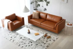 Soffa 3-sits brunt konstläder 200 cm