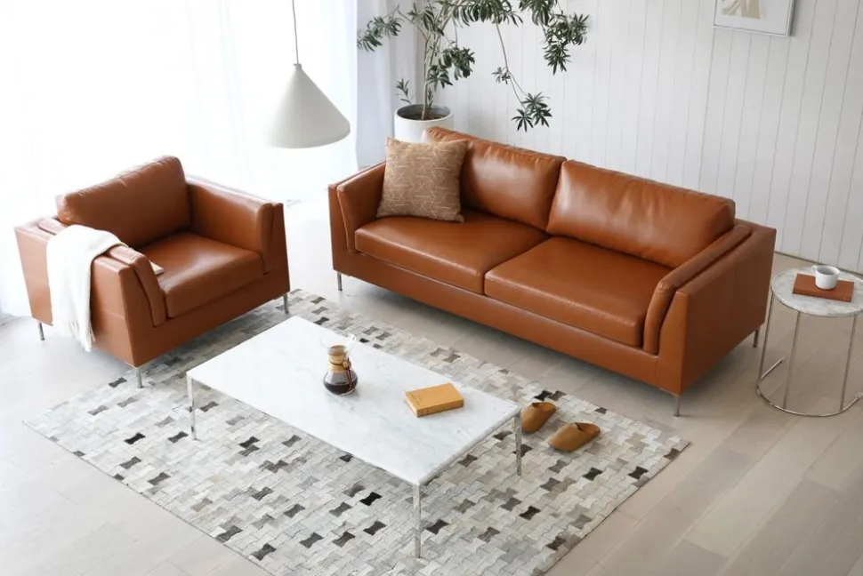 Soffa 3-sits brunt konstläder 200 cm