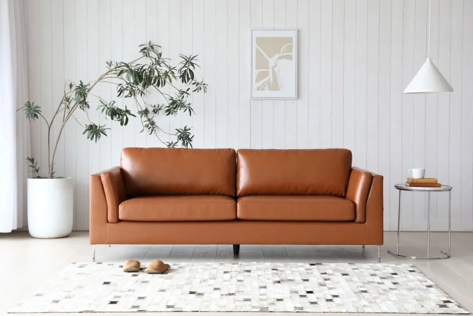 Soffa 3-sits brunt konstläder 200 cm