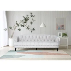 Soffa 3-sits chesterfield beige sammet