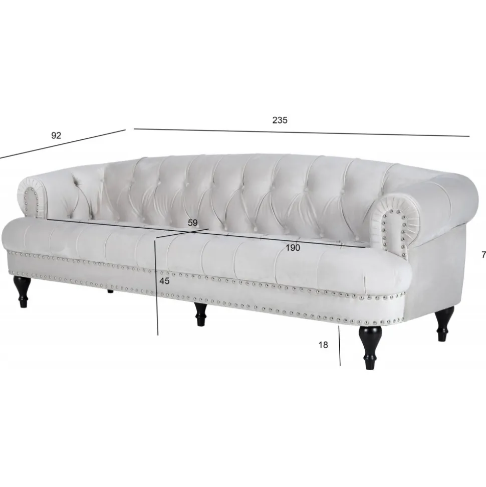 Soffa 3-sits chesterfield beige sammet