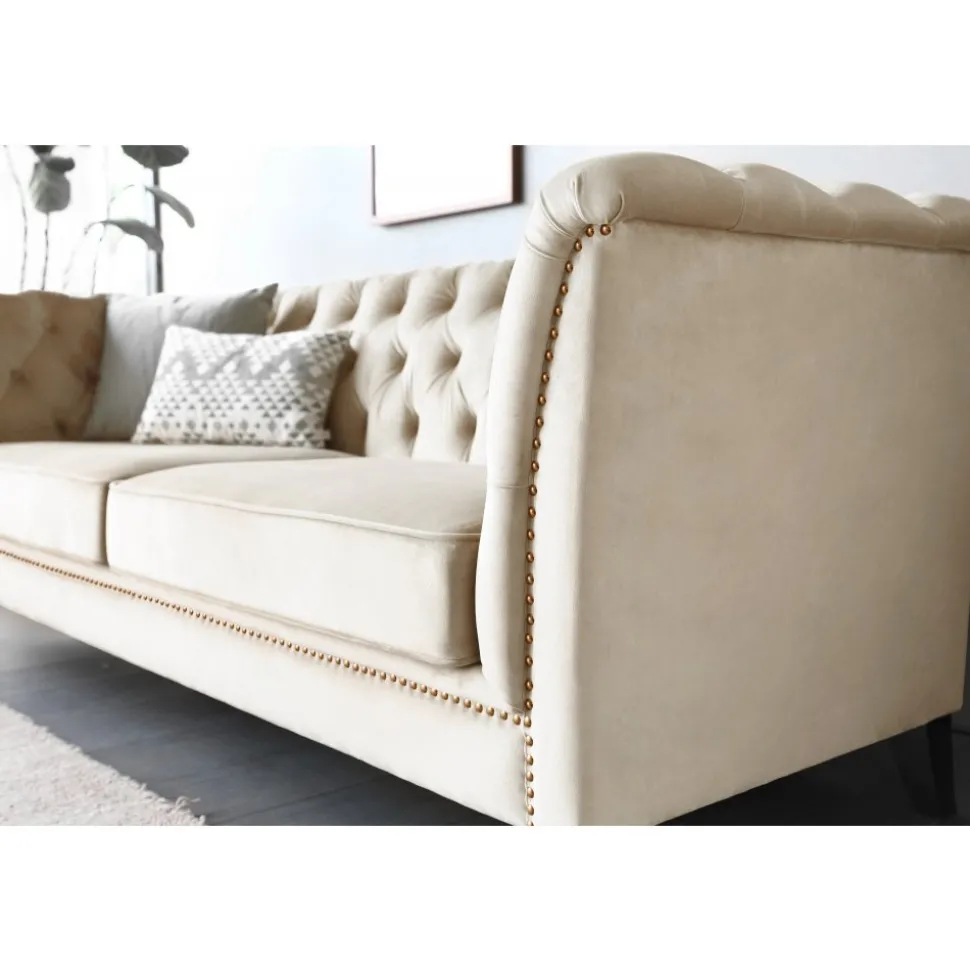 Soffa 3-sits Chesterfield beige - Milton + Fläckborttagare för möbler
