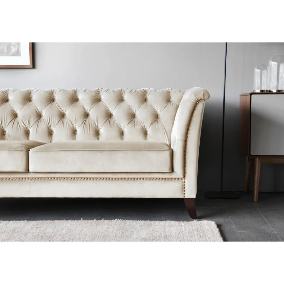 Soffa 3-sits Chesterfield beige - Milton + Fläckborttagare för möbler