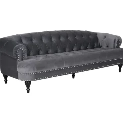 Soffa 3-sits chesterfield grå sammet