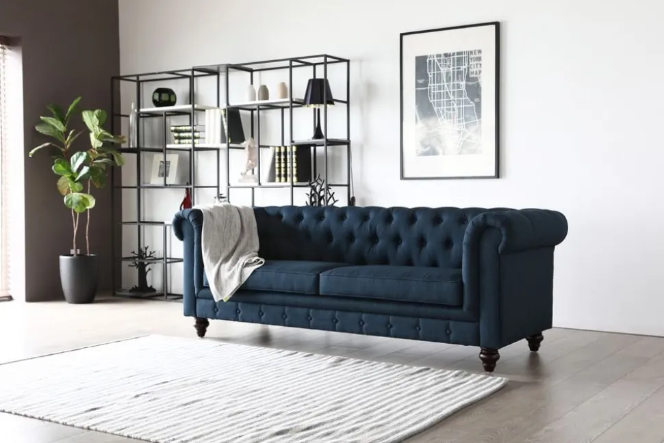 Soffa 3-sits chesterfieldsoffa blå - Herron