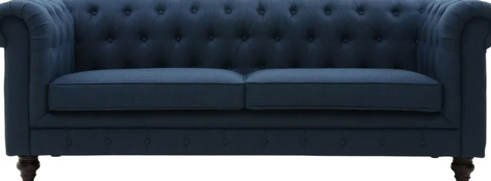 Soffa 3-sits chesterfieldsoffa blå - Herron + Textilrengöring för möbler