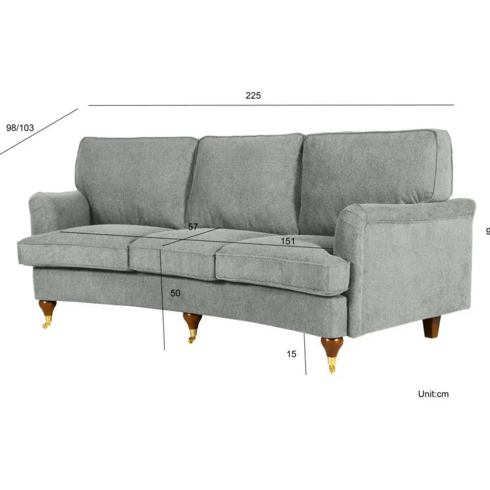Soffa 3-sits grå 225 cm - Howard