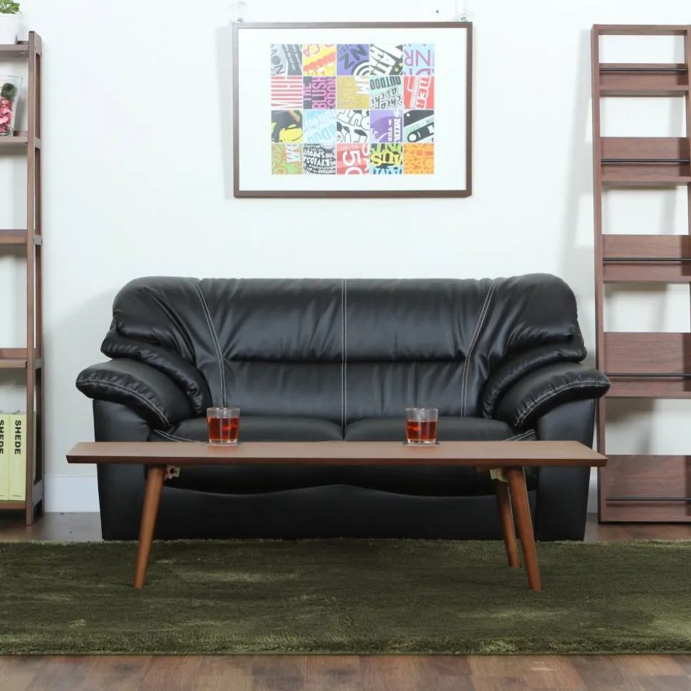 Soffa 2-sits svart konstläder - Dominic + Textilrengöring för möbler