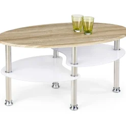 Soffbord 90 x 50 cm Vit/ek - Adiba + Textilrengöring för möbler