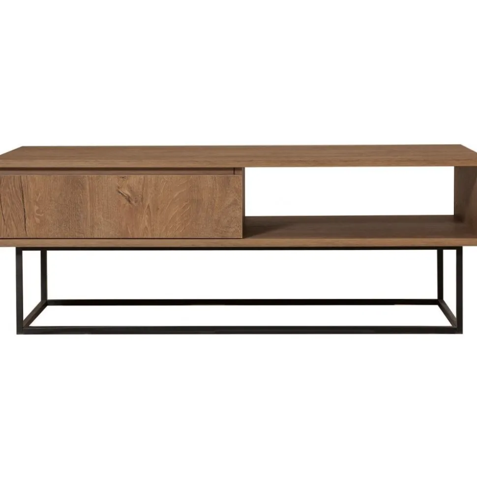 Soffbord Dale med låda i valnöt / Svart - 120x60 cm + Möbeltassar