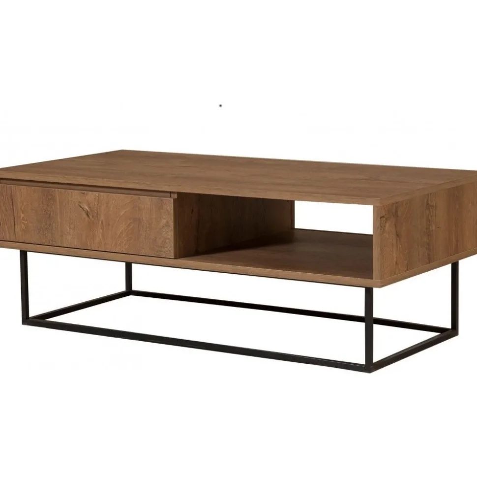 Soffbord Dale med låda i valnöt / Svart - 120x60 cm + Möbeltassar