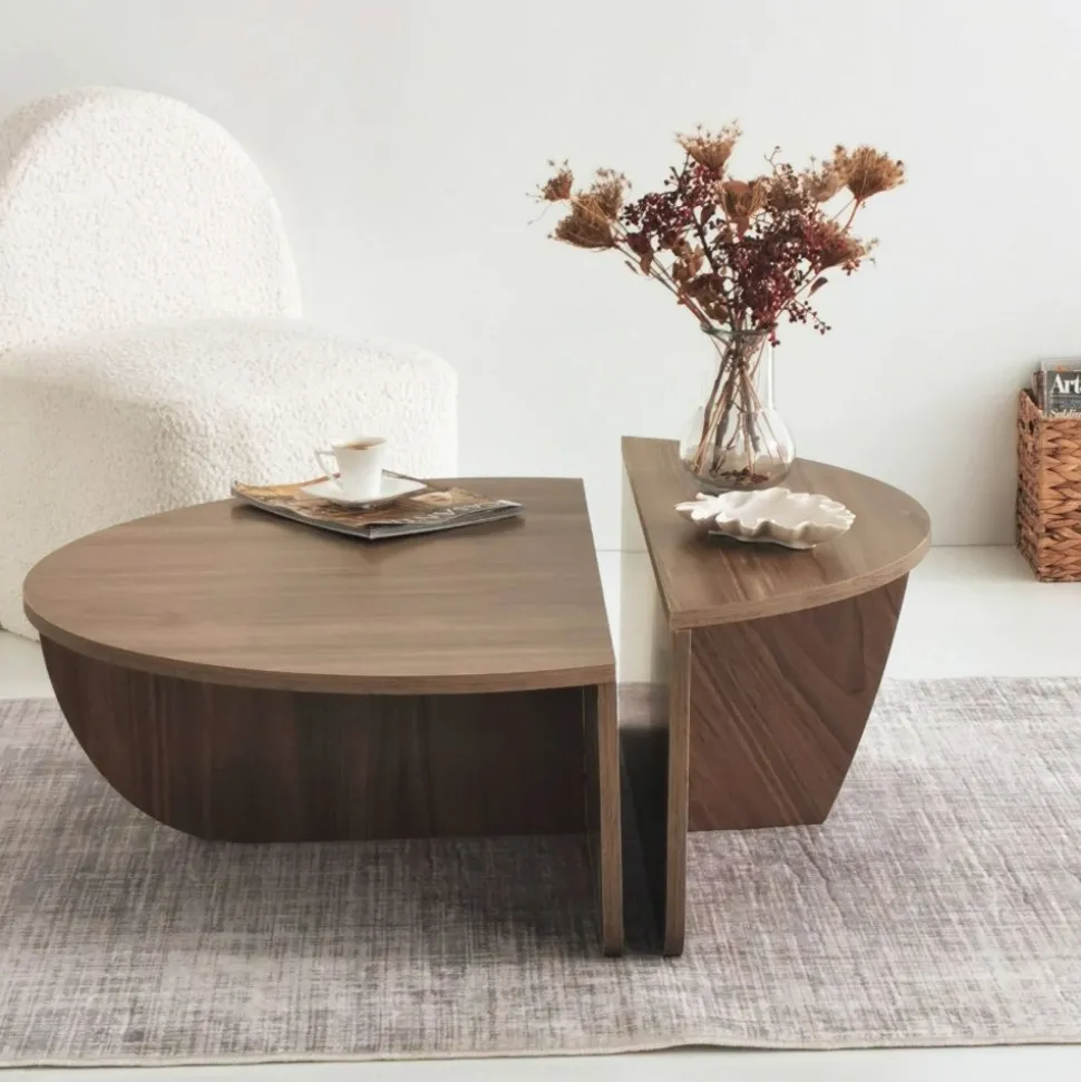 Soffbord i Valnöt 90 x 90 cm - Podium + Textilrengöring för möbler