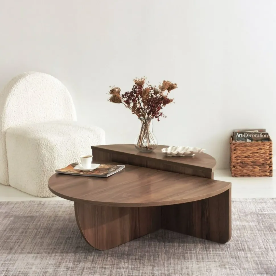 Soffbord i Valnöt 90 x 90 cm - Podium + Textilrengöring för möbler