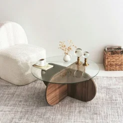 Soffbord i valnöt med glasskiva