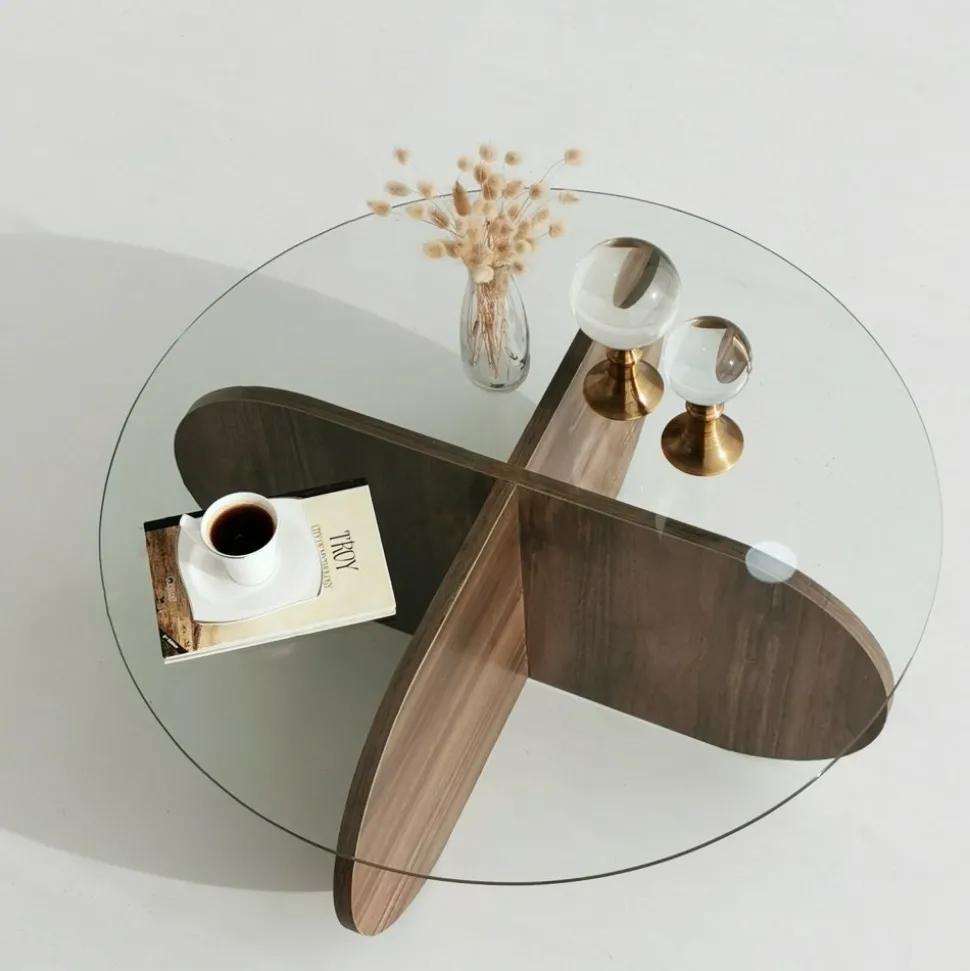 Soffbord i valnöt med glasskiva + Fläckborttagare för möbler