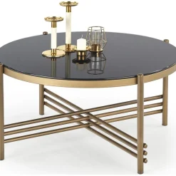 Soffbord Jenelle i svart/guld - Ø80 cm + Möbeltassar