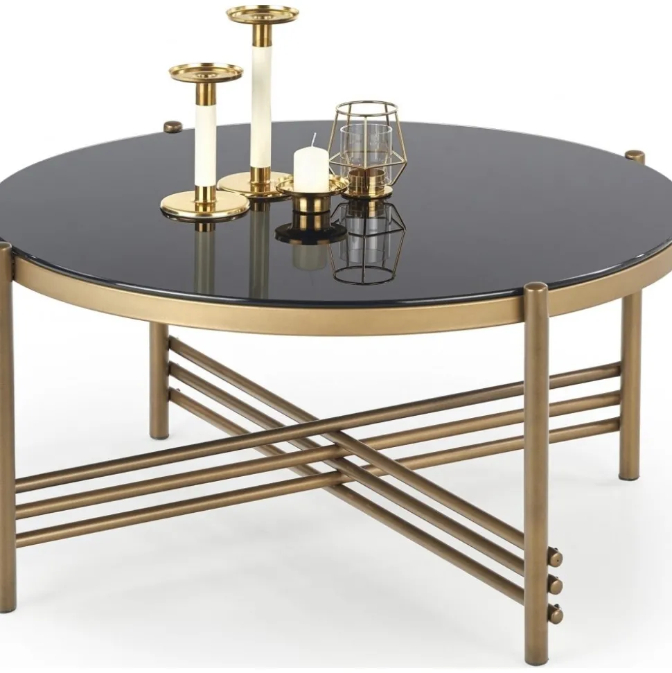 Soffbord Jenelle i svart/guld - Ø80 cm + Textilrengöring för möbler