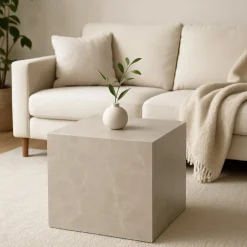 Soffbord kuben 60 x 60 x 60 cm - Beige marmor utseende
