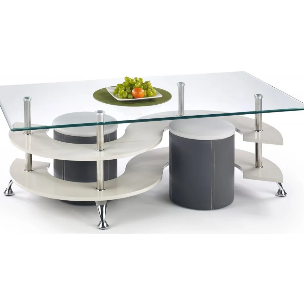 Soffbord med sittpallar 130 x 70 cm - Mörk grå/grå + Möbeltassar