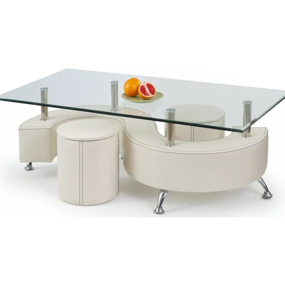 Soffbord med sittpuffar 130 x 70 cm - Cemefärgat PU