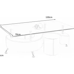 Soffbord med sittpuffar 130 x 70 cm - Cemefärgat PU
