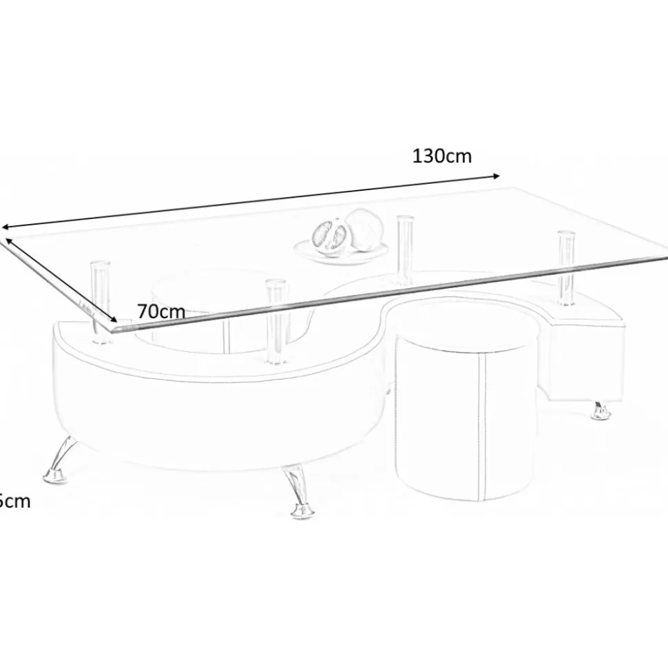 Soffbord med sittpuffar 130 x 70 cm - Cemefärgat PU