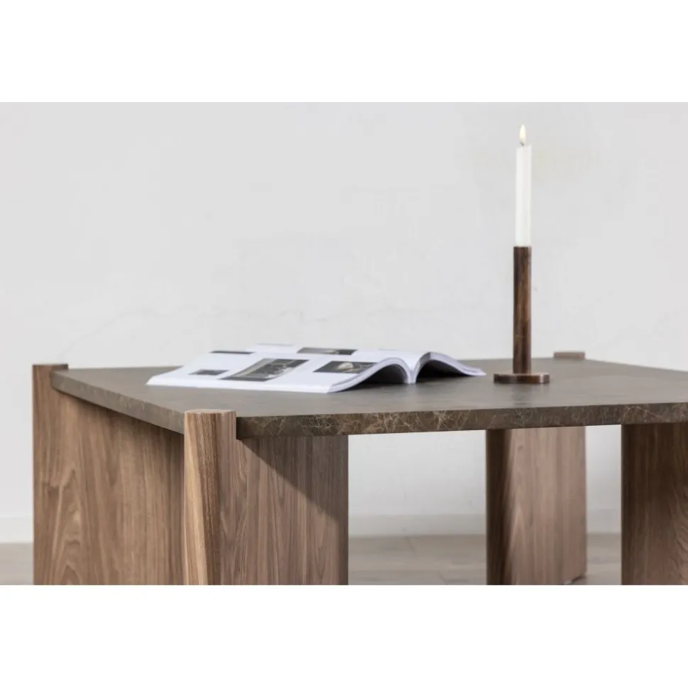 Soffbord Rogaland 100 x 100 cm - Brunt trä med brun marmor look