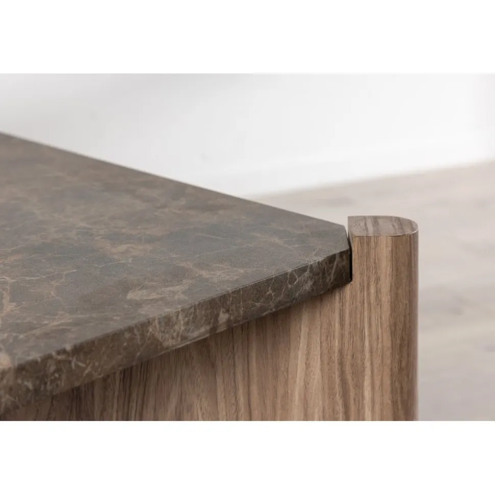Soffbord Rogaland 100 x 100 cm - Brunt trä med brun marmor look