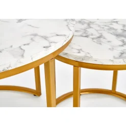 Soffbord set med 2 st Ø38/60 cm - Vit marmoreffekt/guld