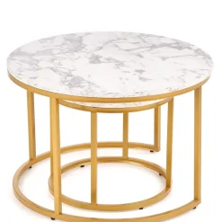 Soffbord set med 2 st Ø38/60 cm - Vit marmoreffekt/guld + Textilrengöring för möbler