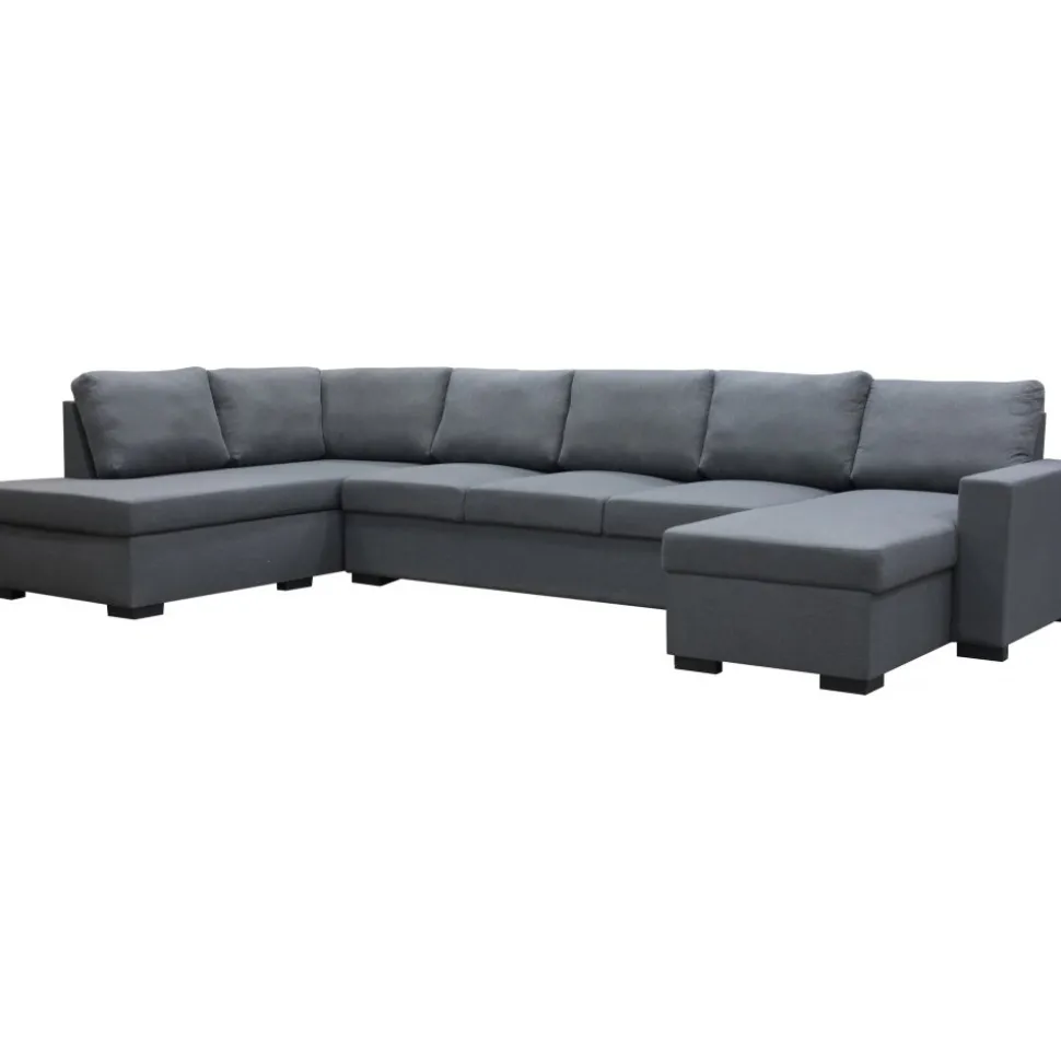 Solna mörkgrå vändbar U-soffa 367 cm + Möbeltassar