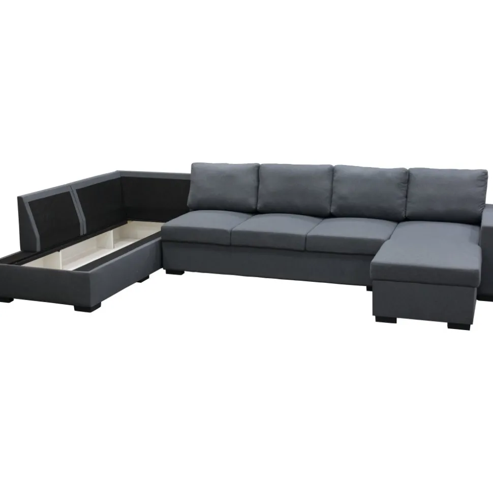 Solna mörkgrå vändbar U-soffa 367 cm + Möbeltassar