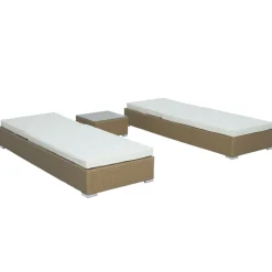 Solsängar 2 st med bord - Natur rotting + Textilskydd för utemöbler