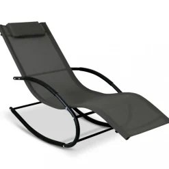Solstol med gungfunktion - Svart + Textilskydd för utemöbler
