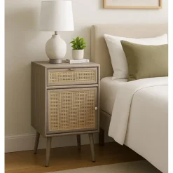 Stockholm grått sängbord med rotting